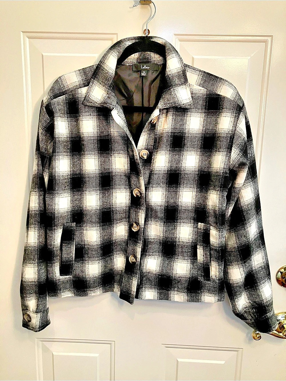 Lulus Misty Days Black and White Plaid Jacket Size XS